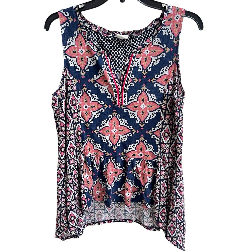 Akemi + Kin Galapa Anthropologie Peplum Tank Top Sz L Boho Blue Embroidered